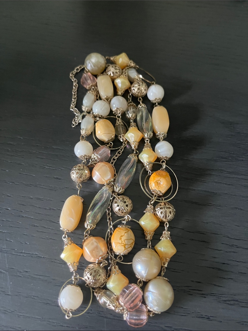 Source Unknown Yellow and Pearl Multi-Strand Beaded Necklace